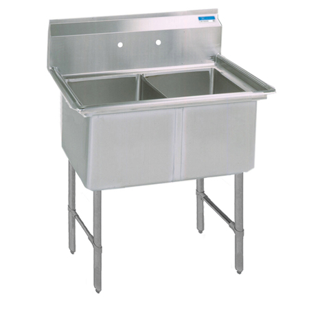 BK RESOURCES 29-8125 in W x 53 in L x Free Standing, Stainless Steel, Two Compartment Sink BKS-2-24-14S